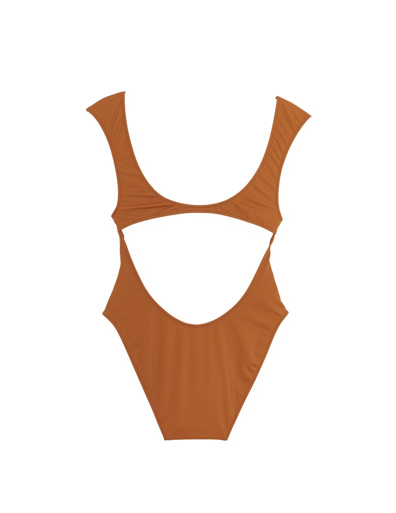 back of brown one piece with cutout back by Araks