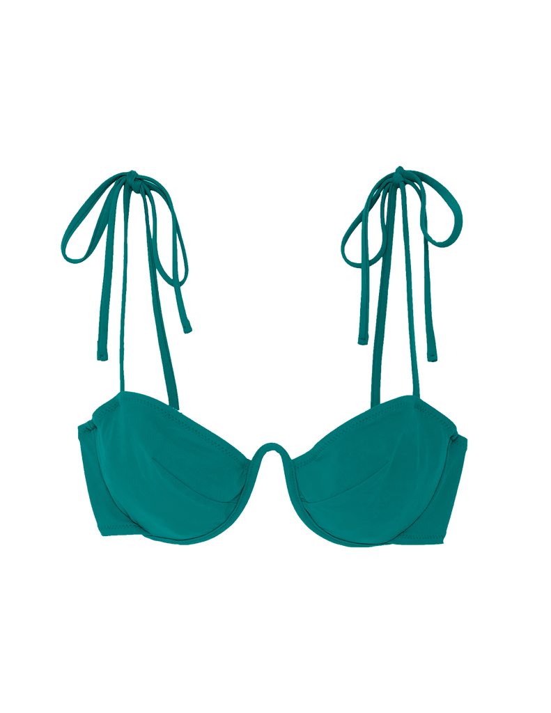 green underwire bikini top with tie straps