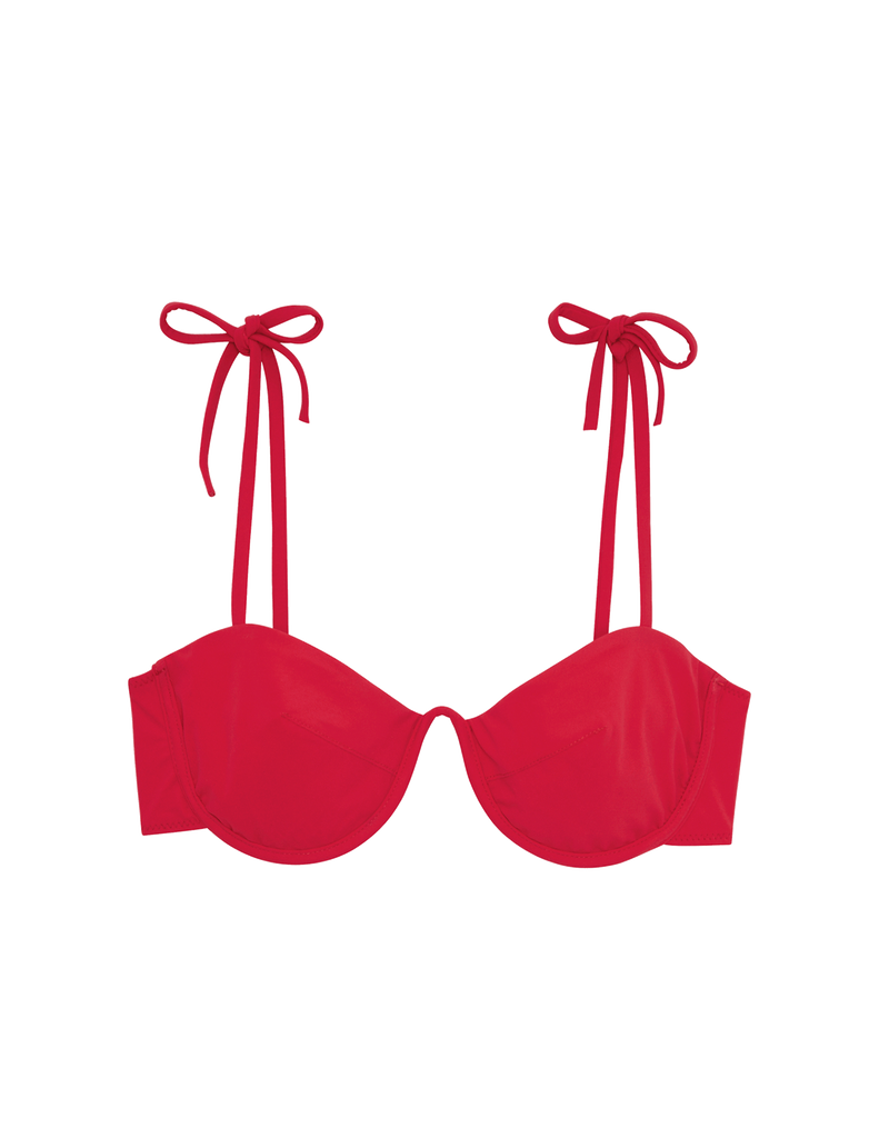 red underwire bikini top with shoulder ties by Araks
