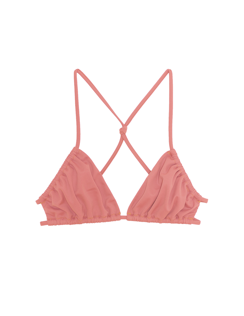 pink triangle bikini top with knotted back by Araks