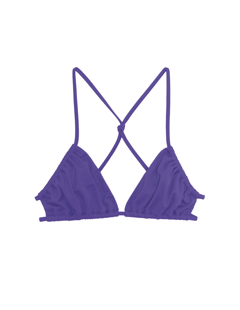 purple string bikini top with knotted back by Araks