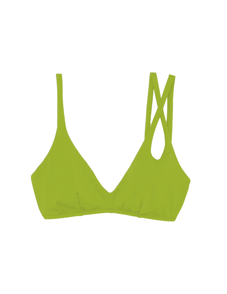 Green bikini top with assymetric straps on one side