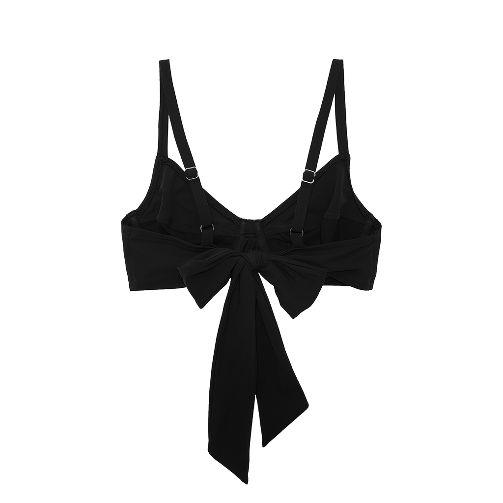 Black underwire bikini top with tie back detail