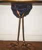 Table legs displaying, dark purple panty with contrast panel