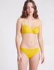 Front view of woman in yellow bra and underwear