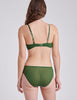 back view of woman wearing green panty and bra