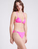 On model front view image of hot pink bikini bottom and top