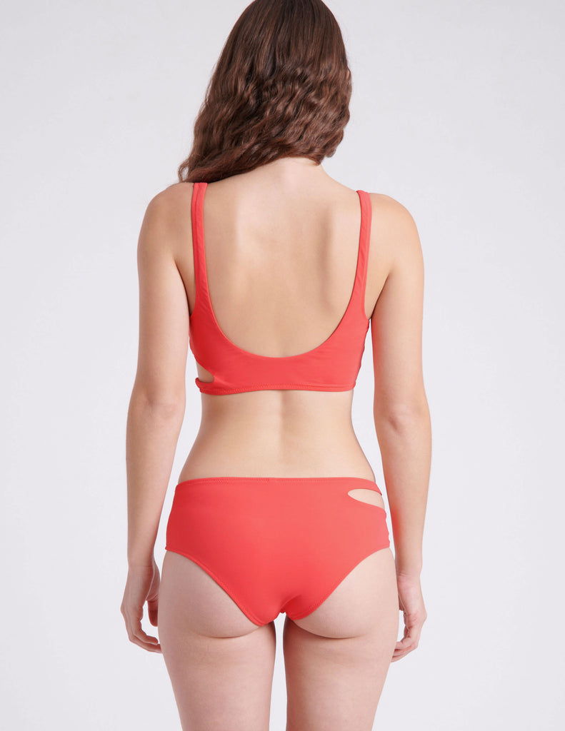 back view of orange bikini