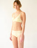 three quarter of yellow lace bra and panty