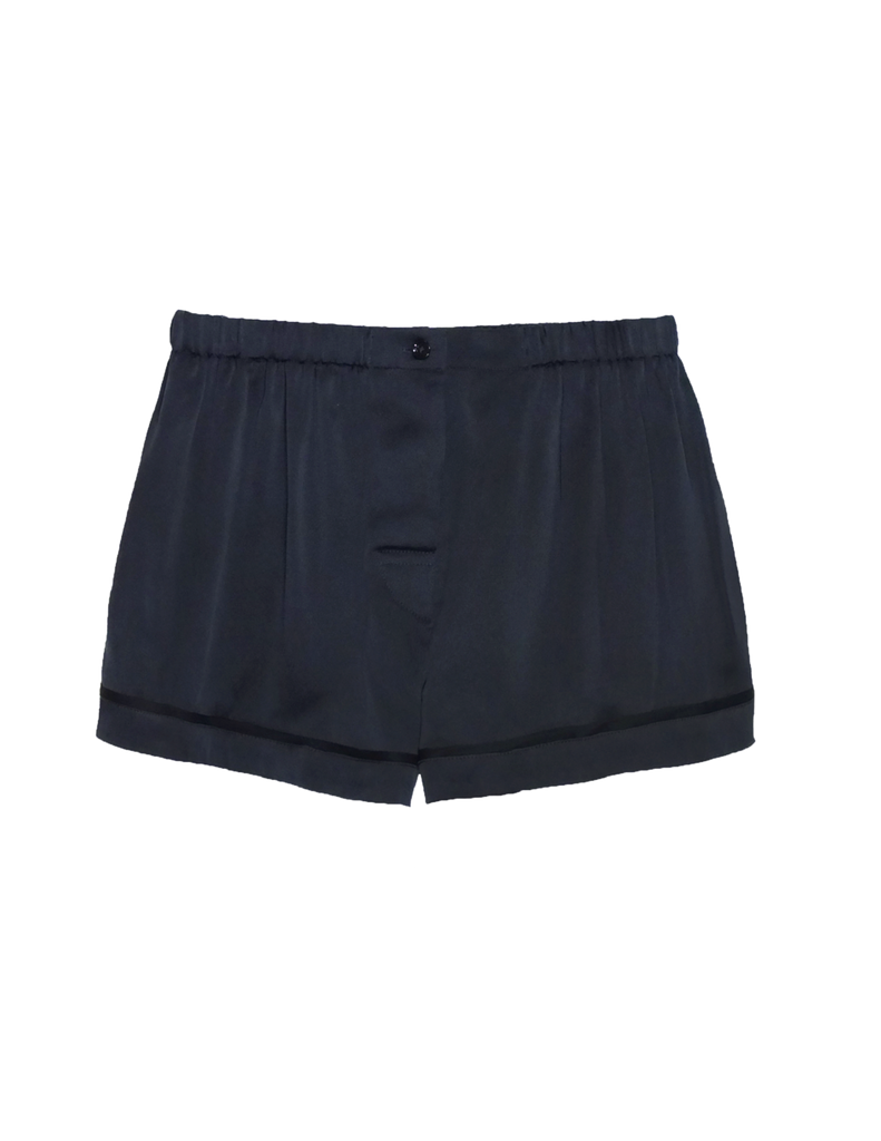 Navy silk boxer shorts with contrast piping 